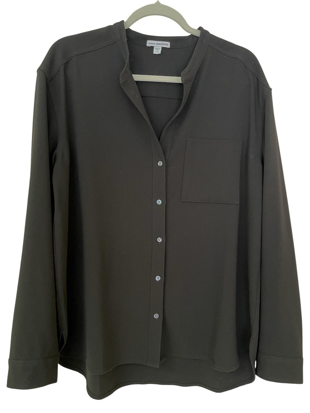 Standard James Perse Womens Button Up Shirt Size 4 Black Band Collar Blouse XL